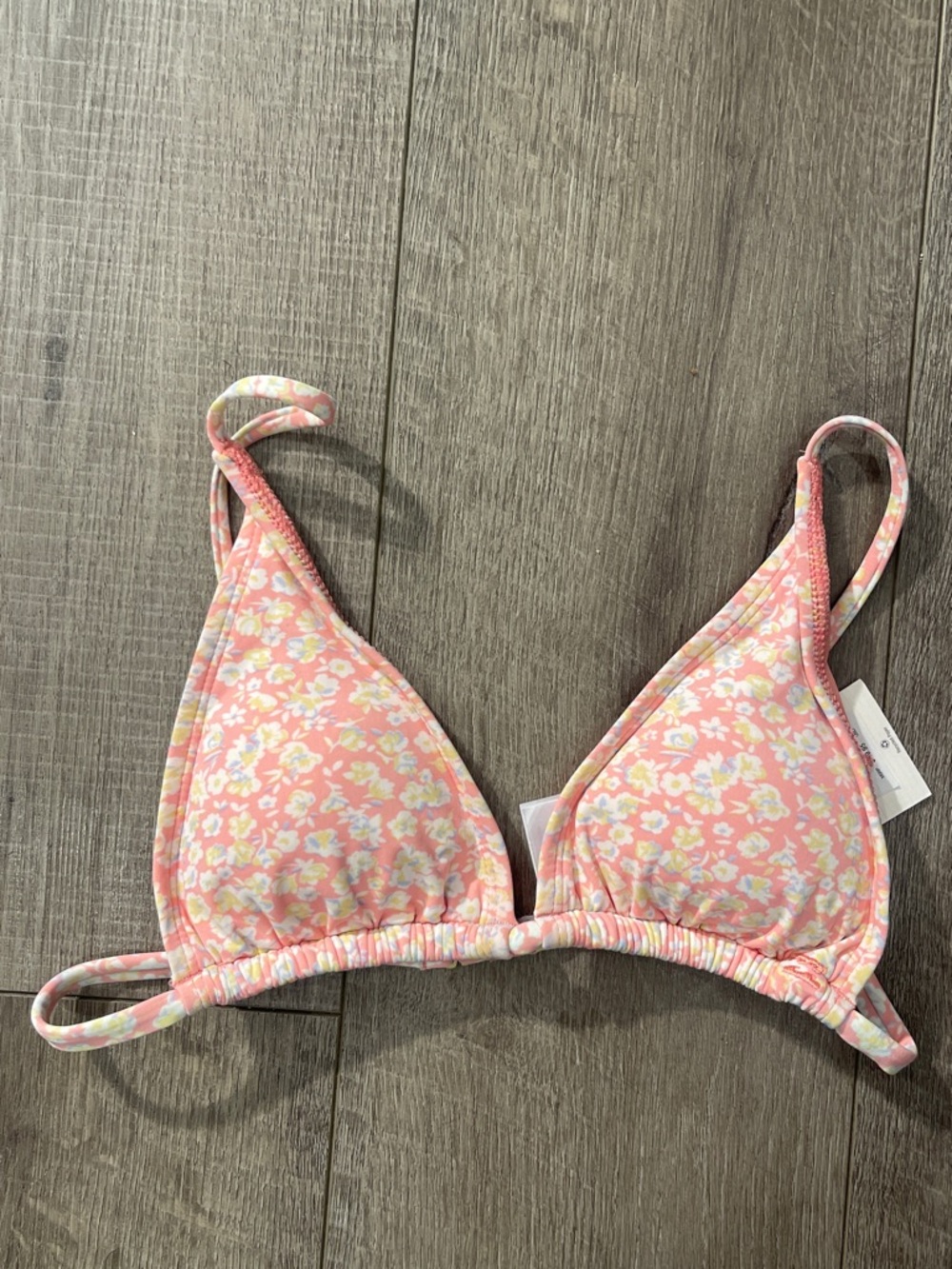 Billabong New Coral Pink Triangle Bikini Top with Floral Trim Size XL 14